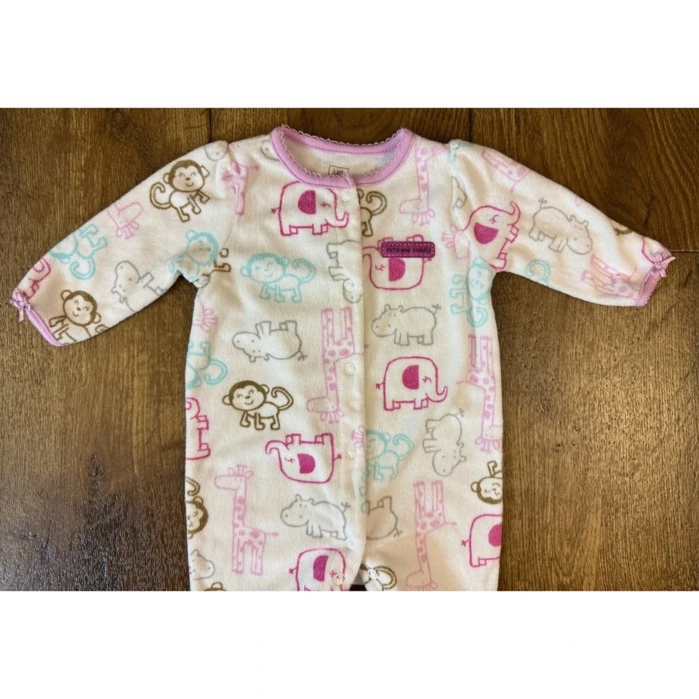 Carters Just One You Baby Girl‎ Sleeper 3 Months Monkey Elephant Terrycloth Y2K